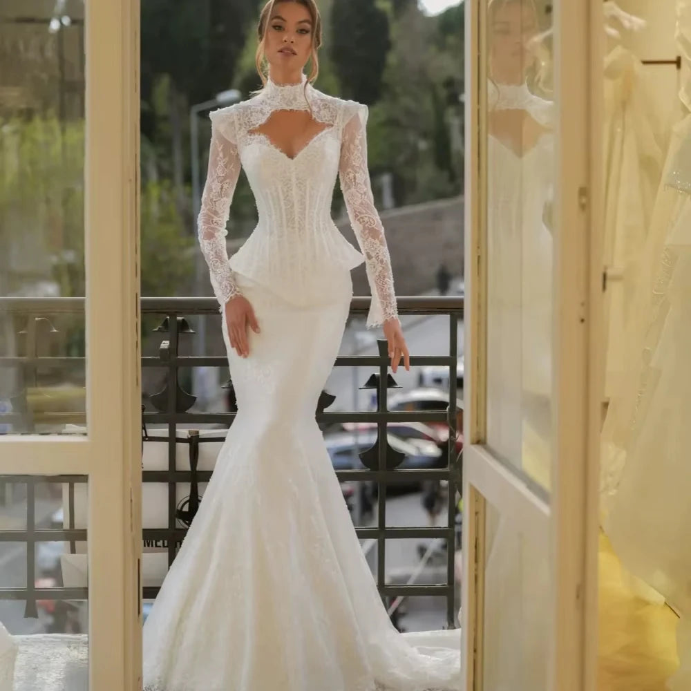 Customized Stunning Shinny Lace Wedding Dress Structured Corset Mermaid Bridal Gown New Dreamy Floor-length Bridal Gown