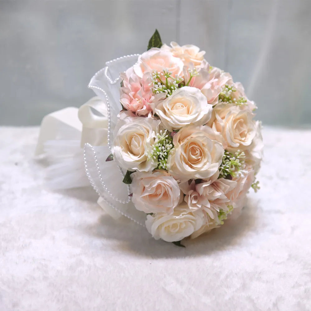 1PC White Rose Bouquets for Bride Wedding Bouquet Rose Bridesmaid Silk Rose Peony Flower Wedding Party Bouquet Dahlia OrchidGift