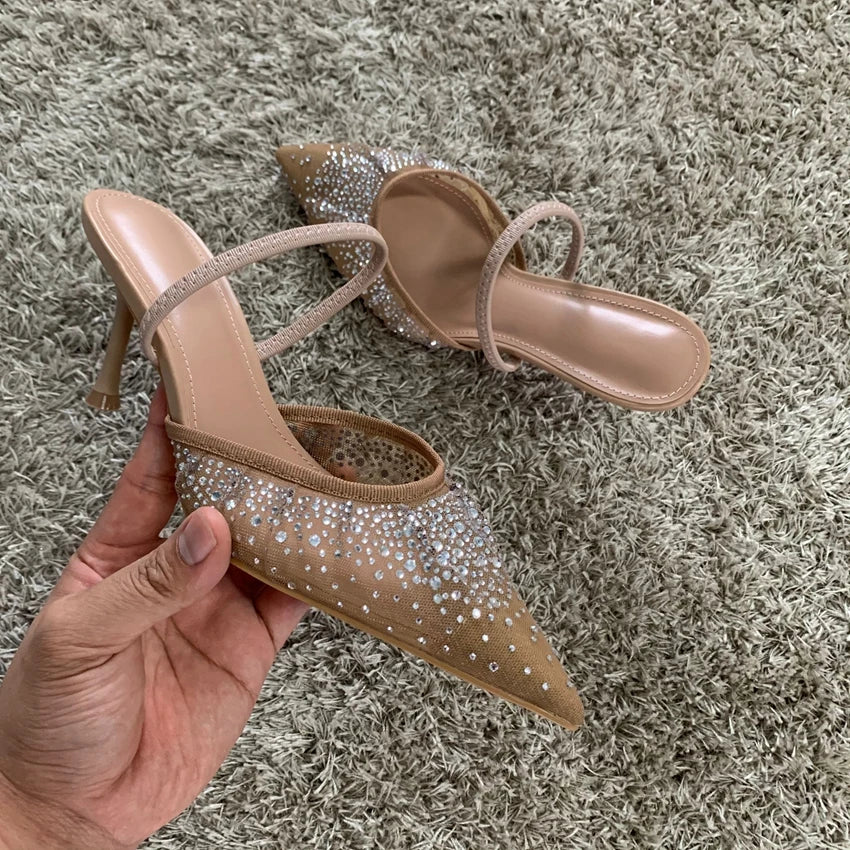 Rhinestone Mesh Slingback Bridal Heels