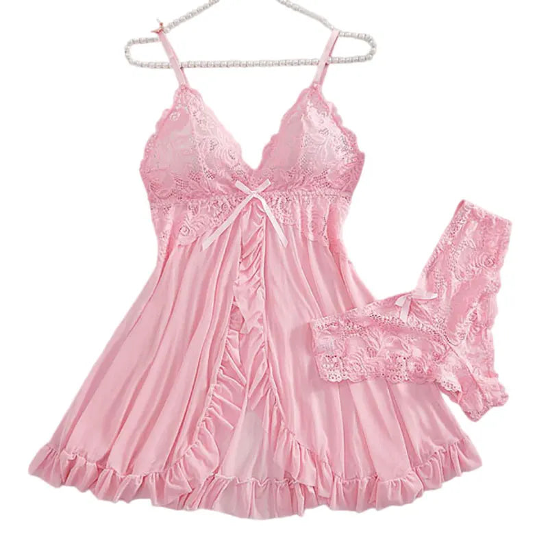Plus Size Lace Nightgown & Thong Set