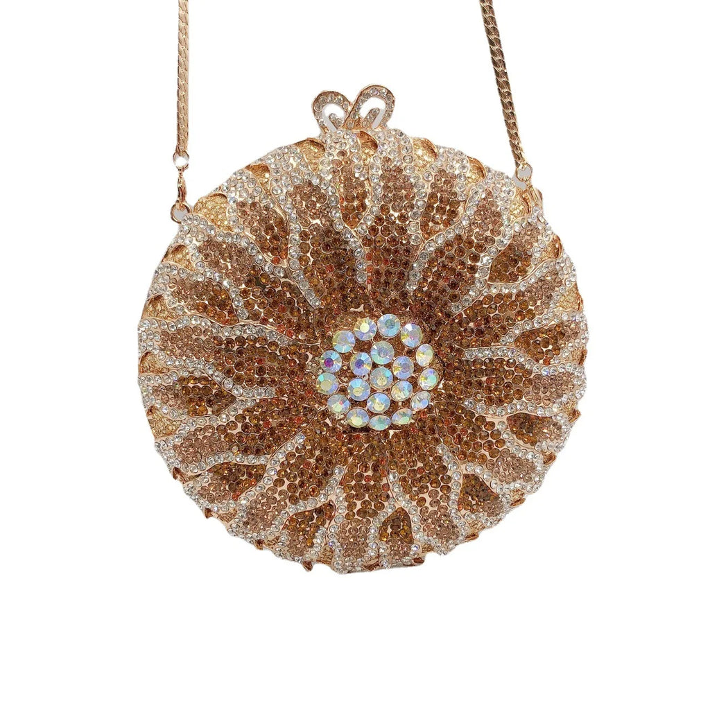 Wedding Bridal Party Purse White/Brown Diamond Minaudiere Luxury Rhinestone