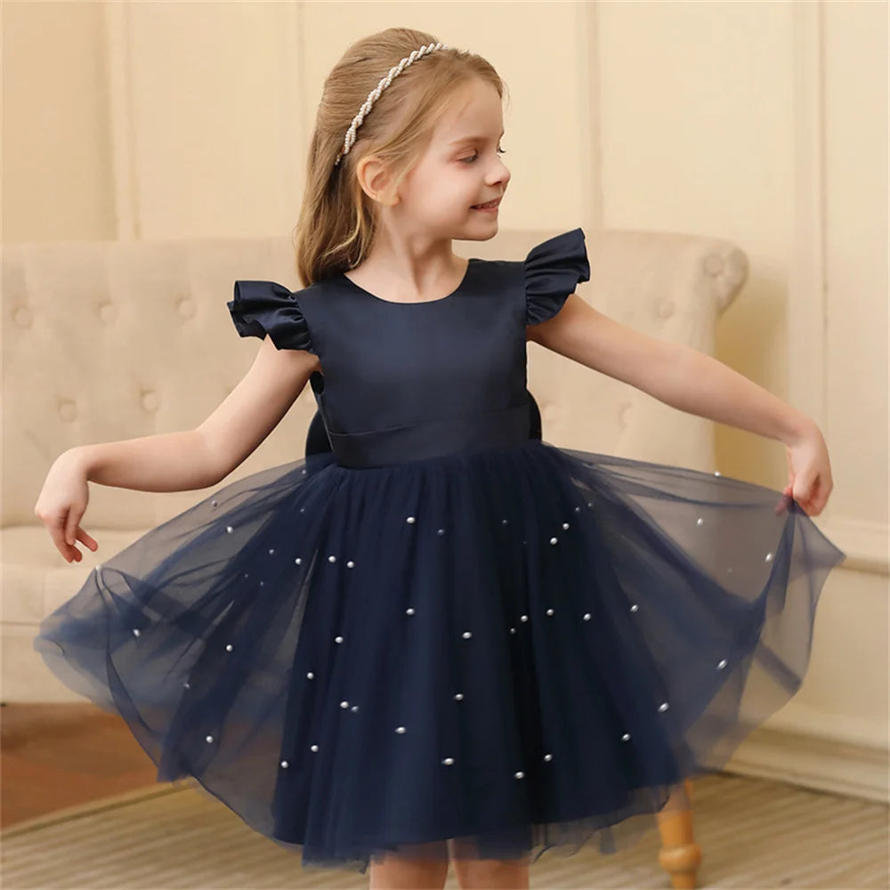 Backless Bow Flower Girl Tulle Dress