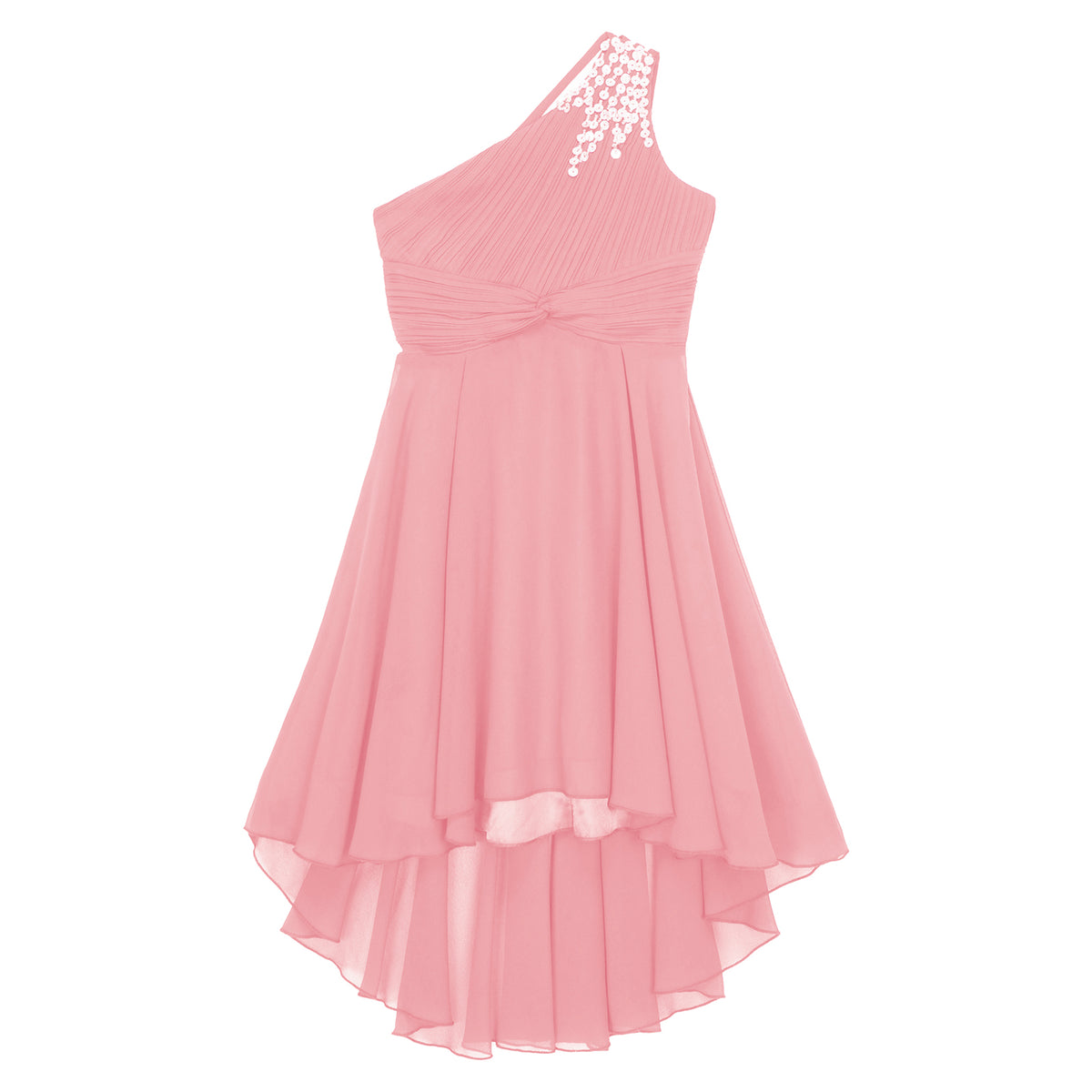 Kids Wedding Flower Girls Dress Shiny Beaded One Shoulder Chiffon Princess Dress Elegant Evening Pageant Birthday Party Gown