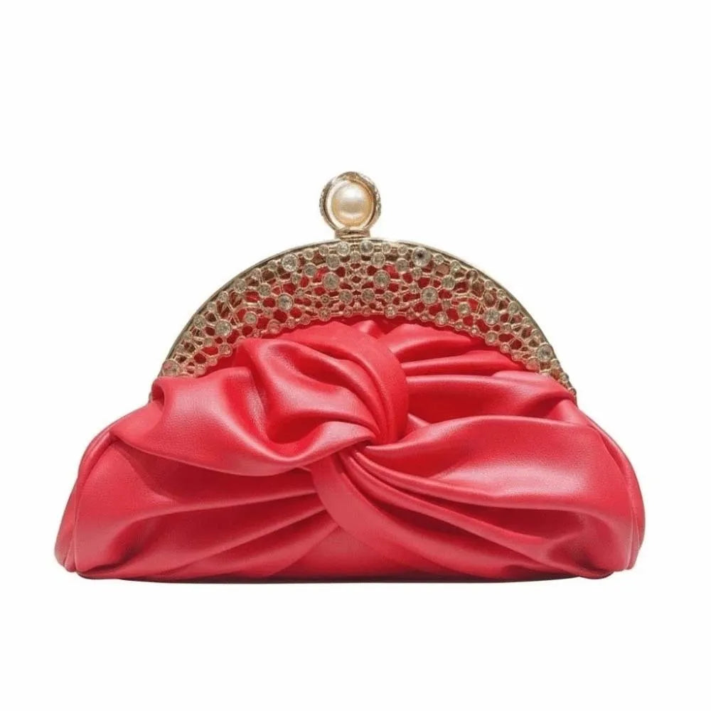 Sparkly Rhinestone Evening Clutch Pleated Hollow-out Bridal Wedding Purse Glittery Chic Ruched Knot Bag Hostess