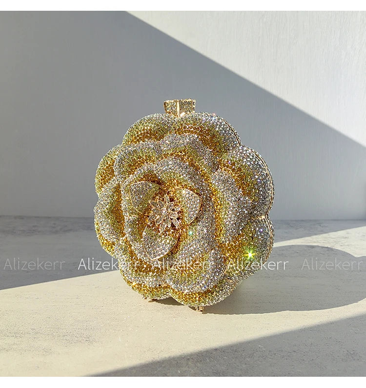 Rose-Shaped Crystal Bridal Clutch