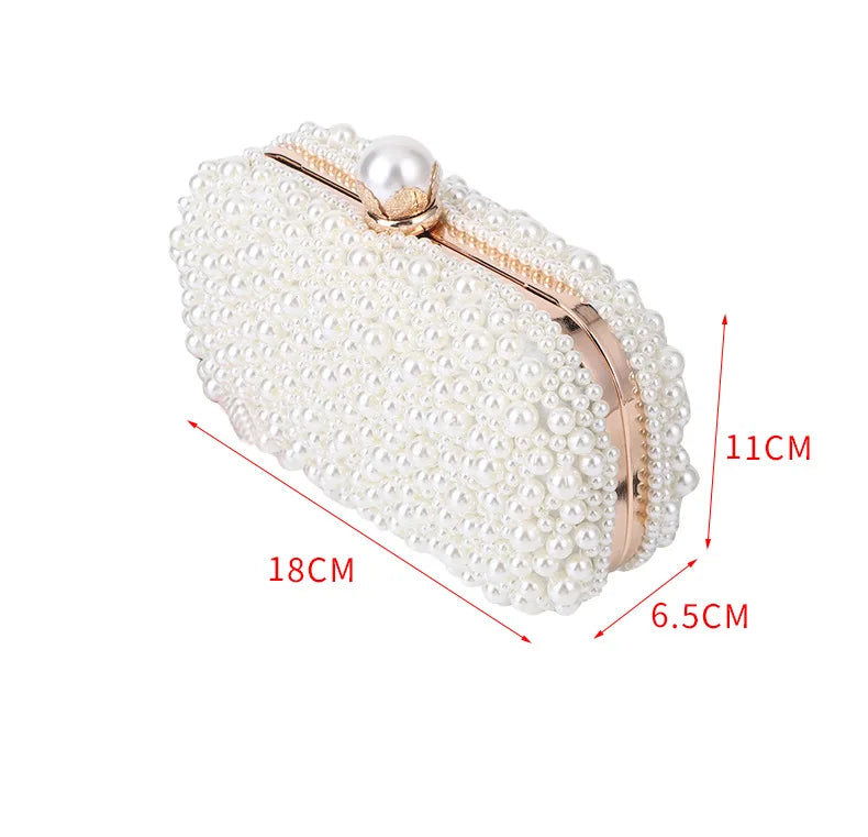 Elegant Pearl Evening Shoulder Bag Soft Small Square Purse with Lock for Women Wedding Bridal Crossbody Party