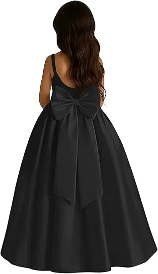 Ivory Satin A-Line Flower Girl Dress