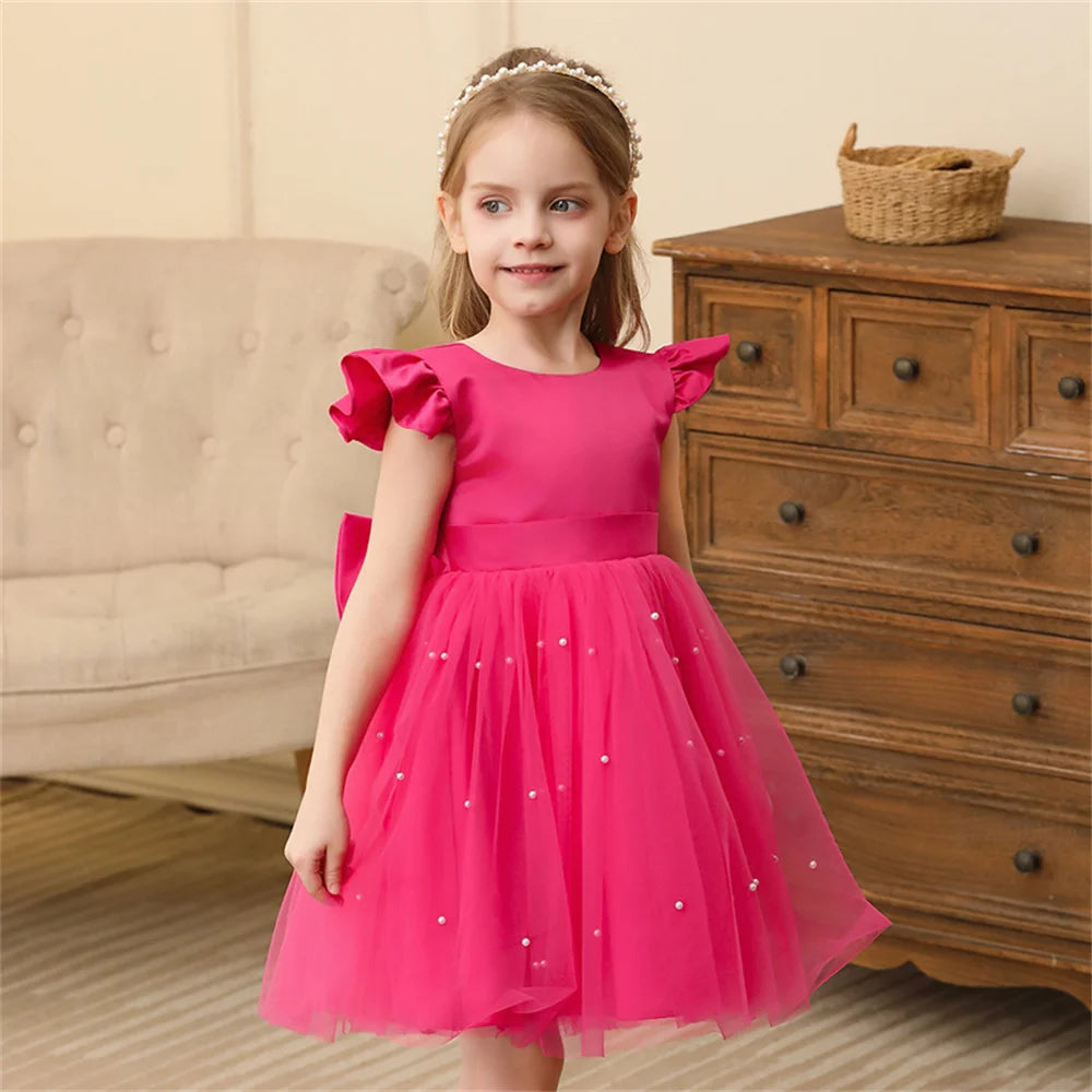 Backless Bow Flower Girl Tulle Dress