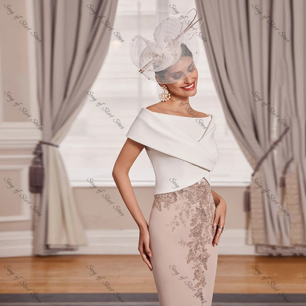 Contrast Sequin Lace Mother of the Bride Dress