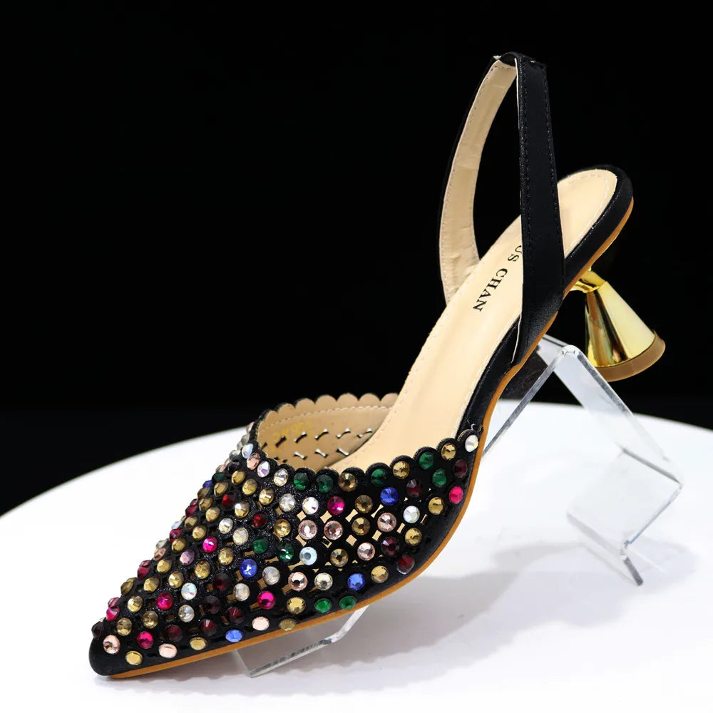 Wine Crystal Pointed-Toe Heels