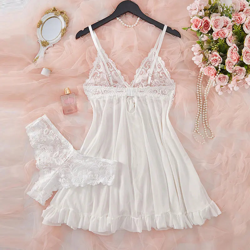 Plus Size Lace Nightgown & Thong Set
