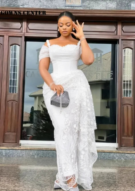 Fabulous Brown Lace Evening Dresses African Traditional Wedding Bride Dress Luxury Beads Lace Birthday Dress Asoebi Costomized