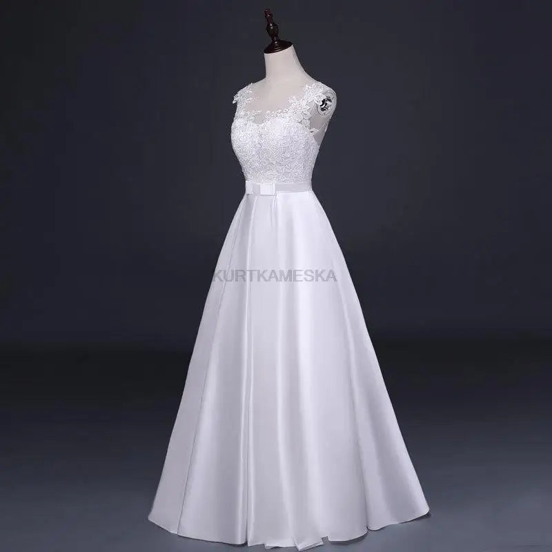 White Satin Embroidered Lace Backless Dress