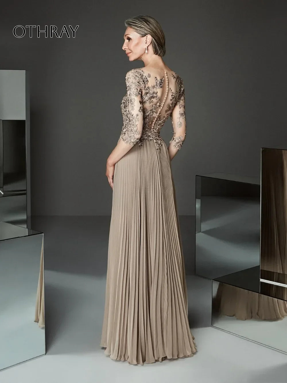 Wedding Party Guest Evening Dresses Femme Robe De Soiree New Elegant Champagne Gold Ruched Half Sleeve Long Prom Gwon