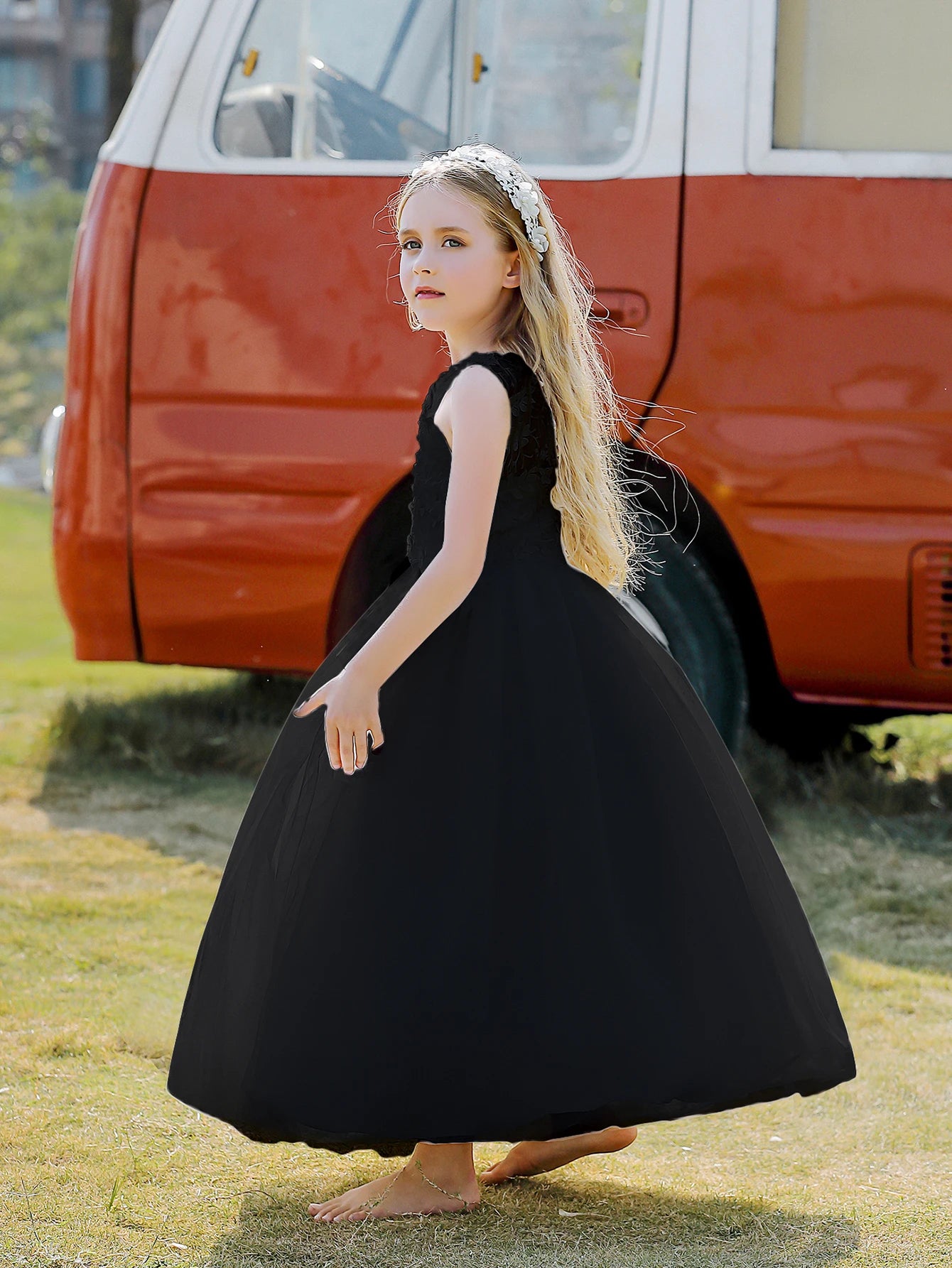 Floral Appliqué Tulle Party Dress