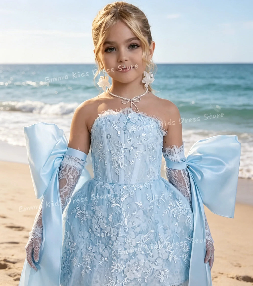 Custom Flower Girl Dress White Tulle Wedding Floral Appliqué Multi-layer Sleeveless Suitable for S and Communion
