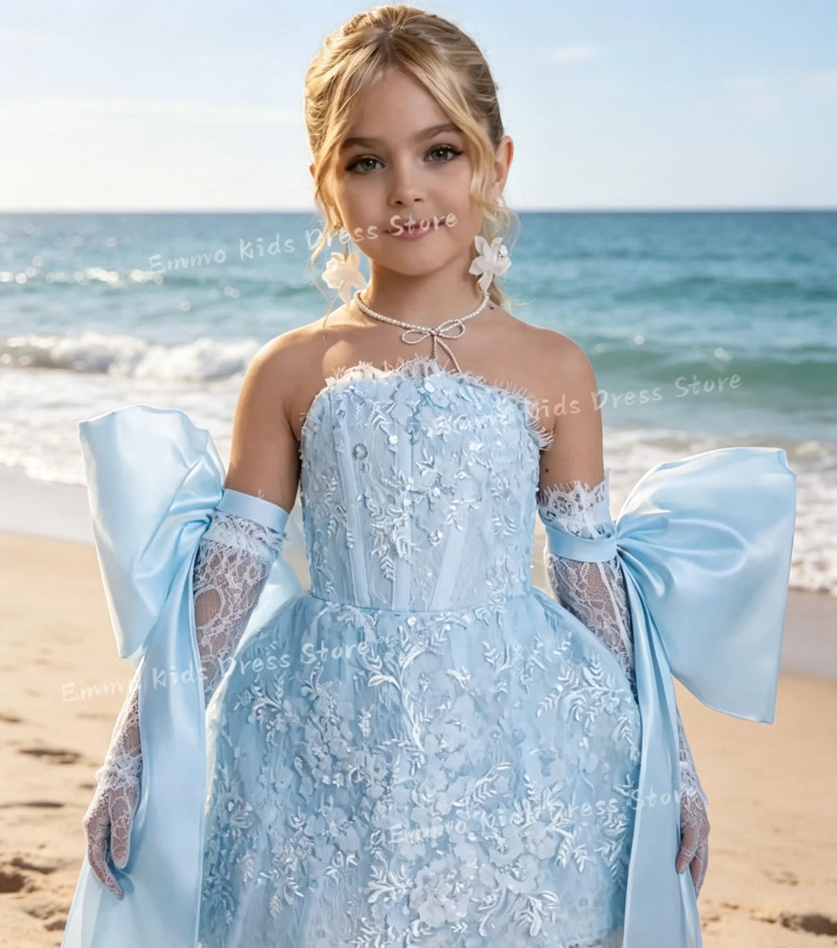 Custom Flower Girl Dress White Tulle Wedding Floral Appliqué Multi-layer Sleeveless Suitable for S and Communion