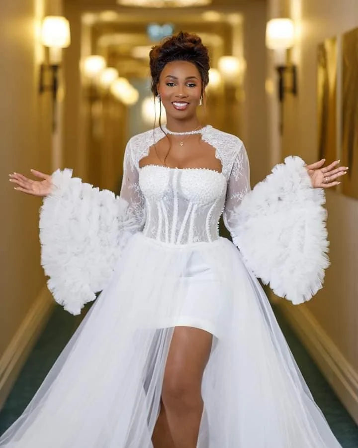Luxury Bridal Robe Dress Maxi Wrap Customized Lingerie Women Fotos Gowns Boudoir Bathrobe Lace Wedding Dress For Babyshower