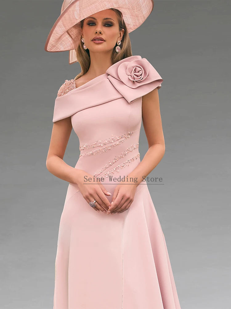 Customized Wedding Guest Dresses Asymmetrical Beading A Line Mother of the Bride Dress High Low 3D Flower Formal Party Gown Midi