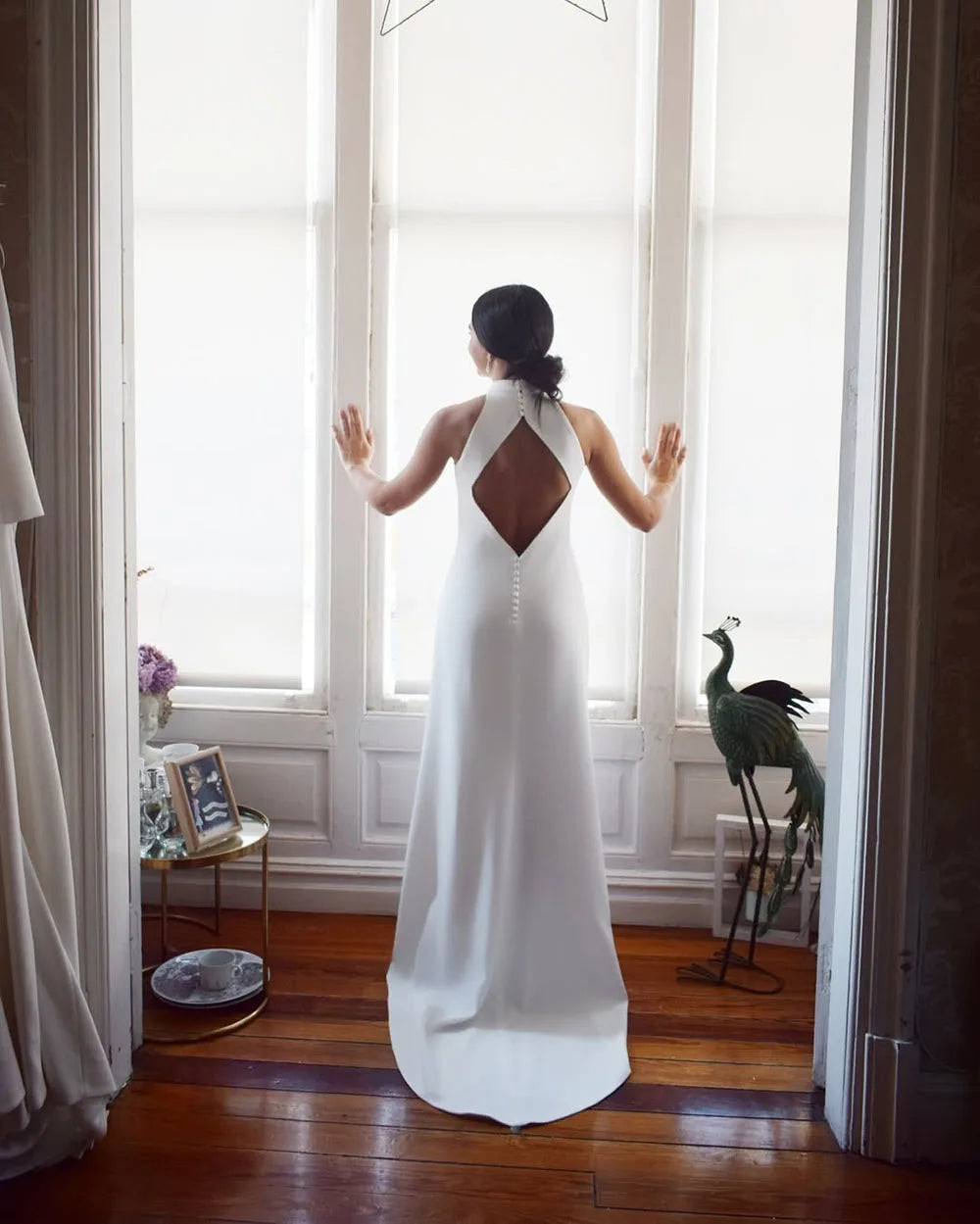 Halter Neck Buttoned Back Mermaid Wedding Dress