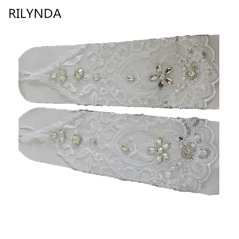 1 Pair Bridal Gloves Elegant Short Paragraph Rhinestone White Lace Glove Beautiful Wedding Accessories