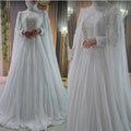 Muslim Long Sleeve Wedding Dress Elegant High Collar Beaded Chiffon A-line Bride Dress Arab Women's Wedding Dress Customized