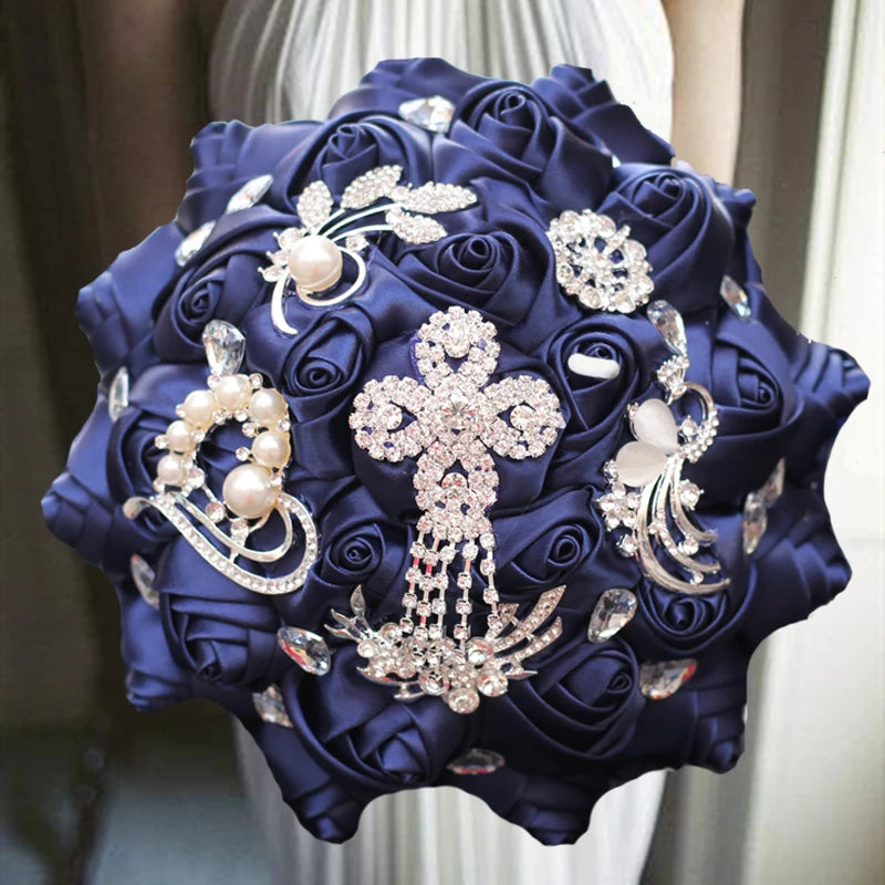 Navy Champagne Wedding Bouquet Flowers