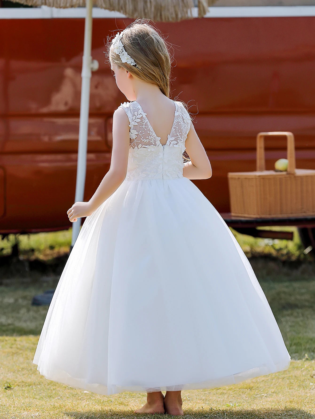 Floral Appliqué Tulle Party Dress