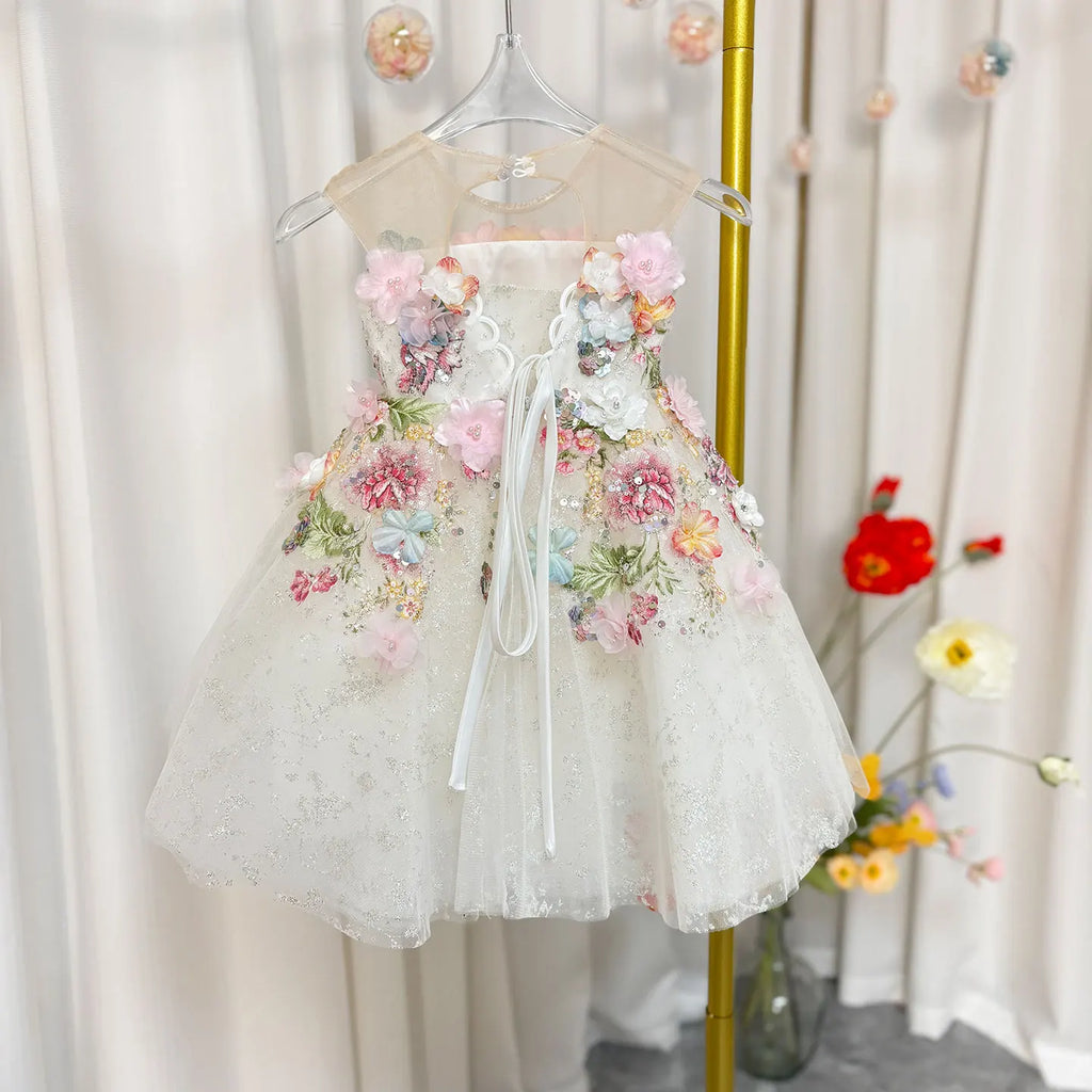 Crystal Lace Tulle Ball Gown Flower Girl Dress