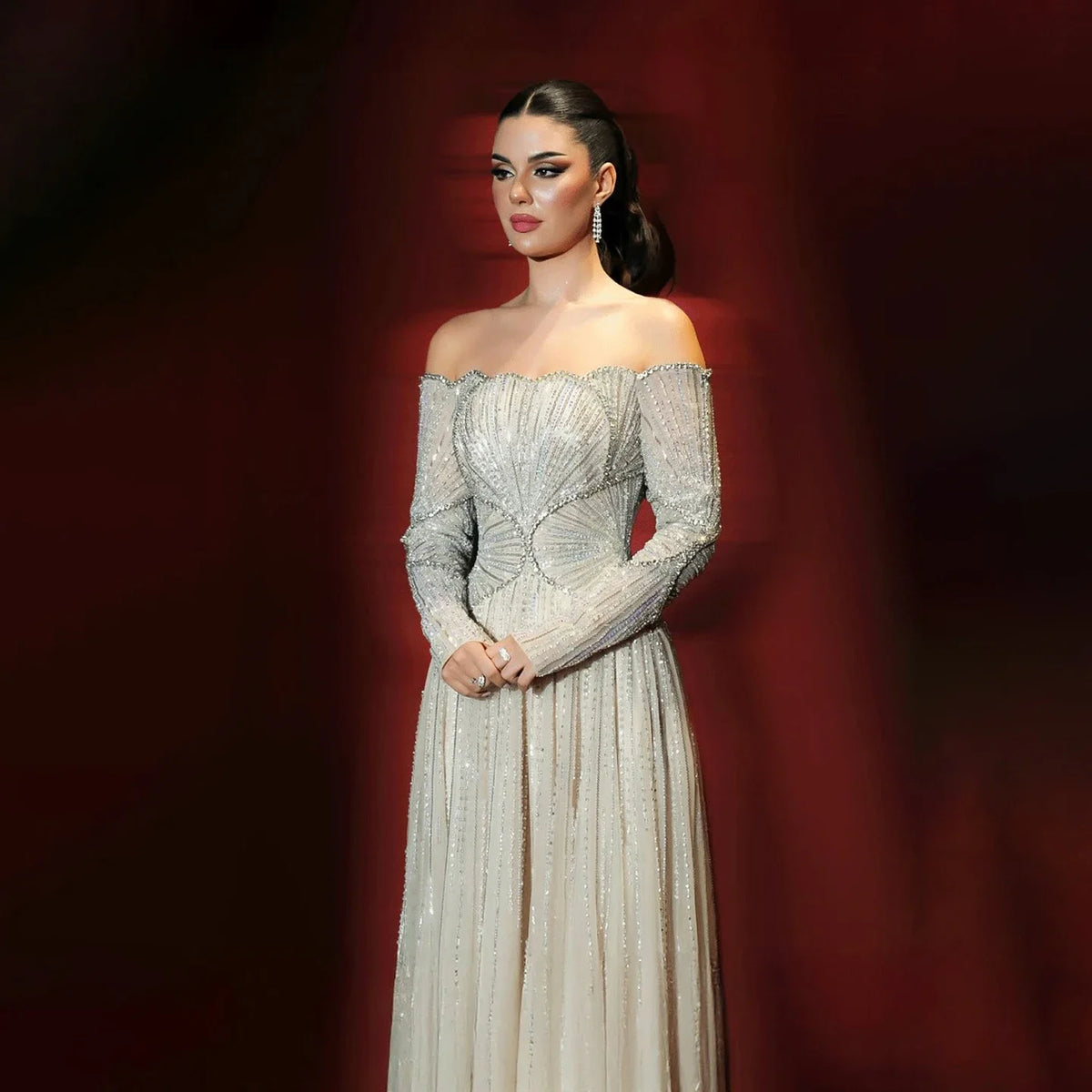 Aunber Customized Luxury Evening Dresses Beige Arabic Dubai Famous Designer A-Line For Wedding Party Dresses