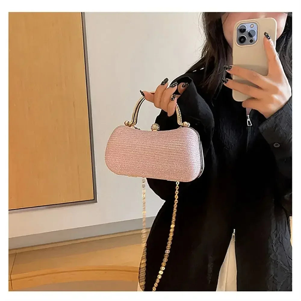 Wedding Bridal Beaded Women Evening Bag Dinner Bag Chain Shoulder Handbags Elegant Rhinestones Clutch Egg Shape Evening Bag
