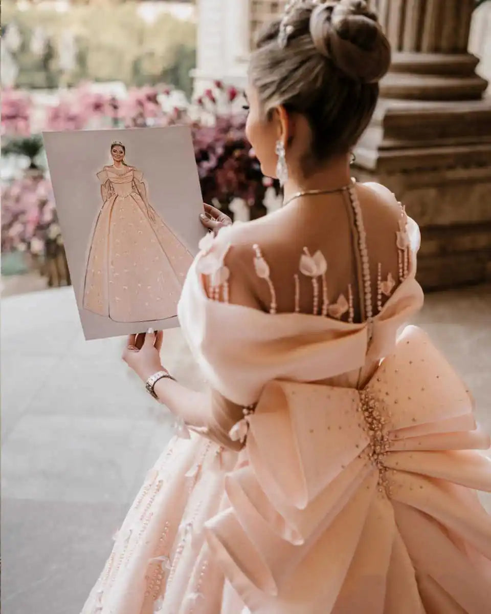 Gorgeous Pink Wedding Dresses Ball Gown Appliques Off The Shoulder Princess Bride Wedding Dress Customized Vestidos De Novia
