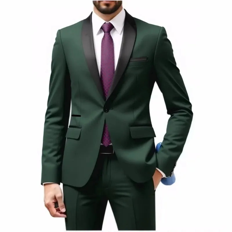 Men's Suit Ensemble - Men's Formal Suit Set - 2-piece Set for Wedding Groom's Attire - Business Wedding Banquet Attire Suit Men