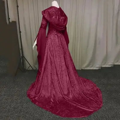 Women's medieval retro style wedding dress 8-color hooded waist dress cosplay