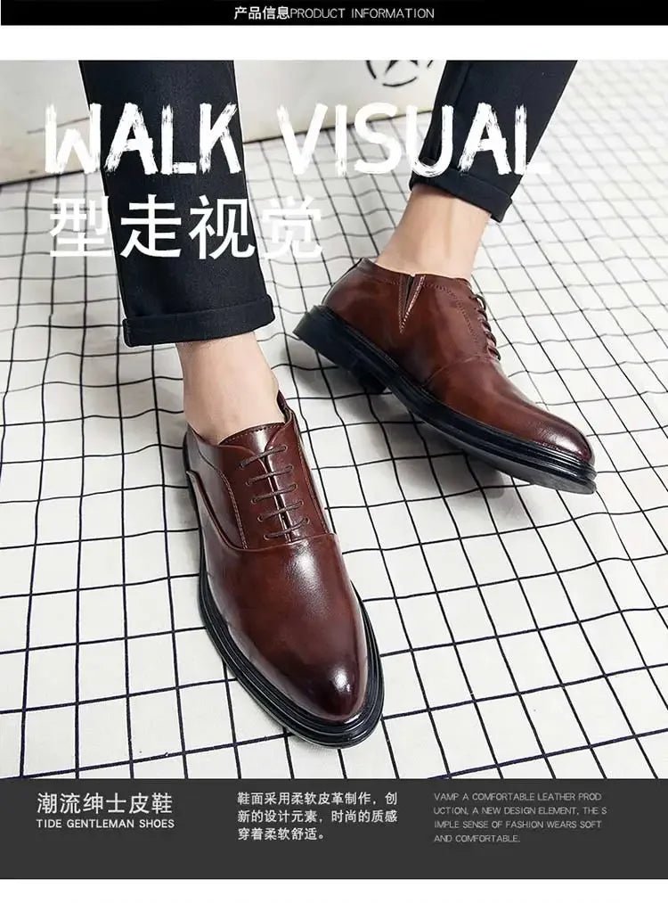 Business Formal Leather Shoes Men's Casual with Suit Low Top Solid Wedding Shoes Color Fashion Oxford Shoes Pointed Office