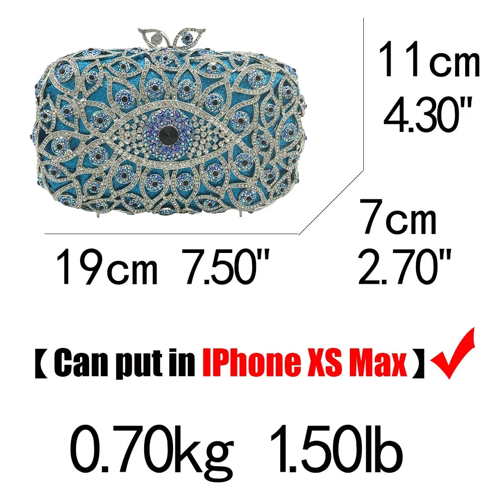 Boutique De FGG (in stock) Evil Eye Women Crystal Clutch Evening Minaudiere Bags Party Dinner Rhinestone Handbags Bridal Purse