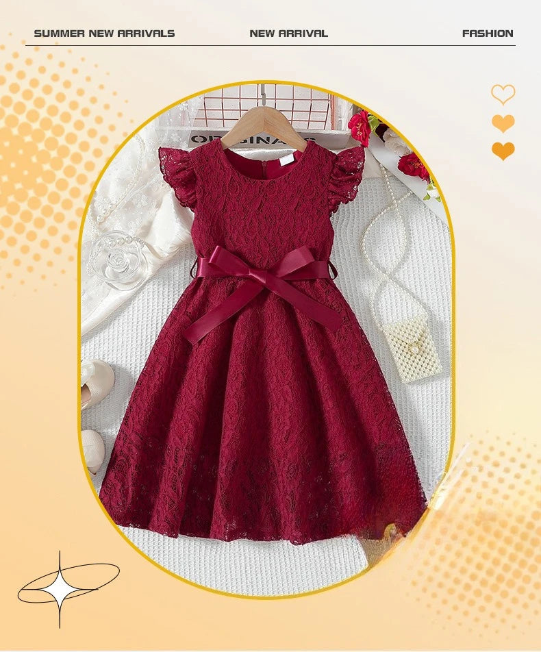 Lace Belted Girls' Formal Dress
