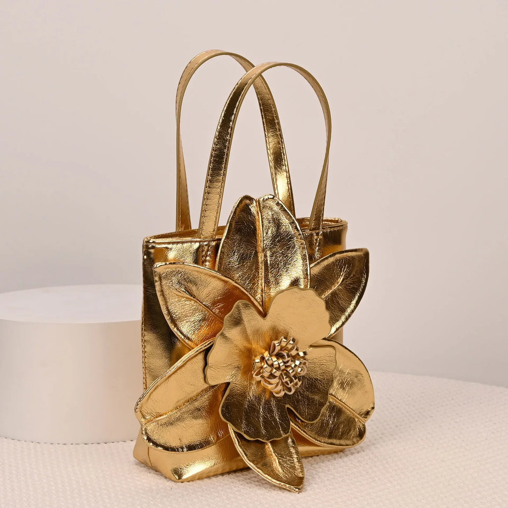 3D Floral Soft PU Leather Women Bucket Handbag Wedding Purse Dress Party Evening Bridal Clutch Bag