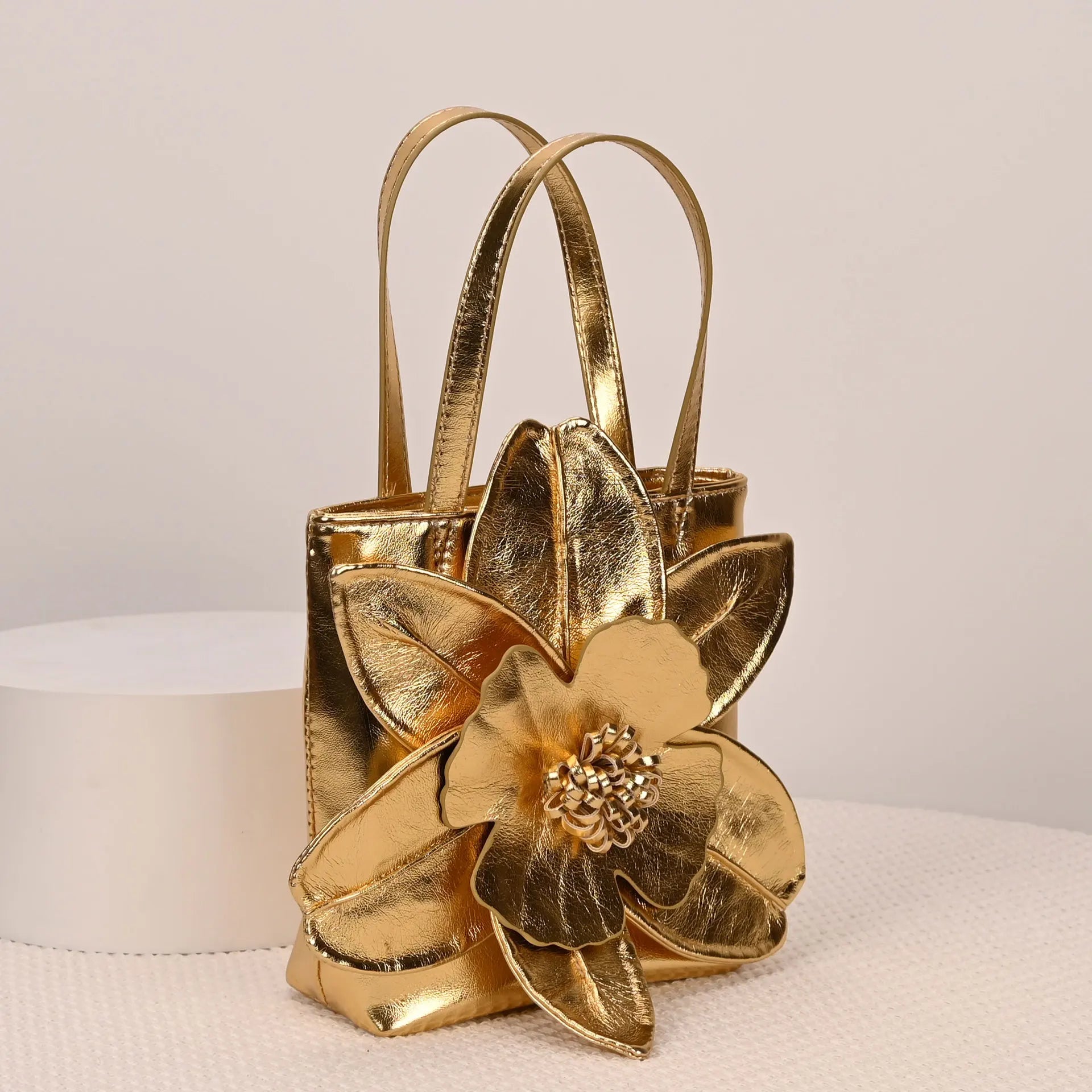 3D Floral Soft PU Leather Women Bucket Handbag Wedding Purse Dress Party Evening Bridal Clutch Bag