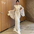 Tokyo Vintage Lace Bell Sleeve Wedding Dress High Neck Mermaid Bridal Gown Elegant Fringe Tassel Formal Evening Reception Gowns