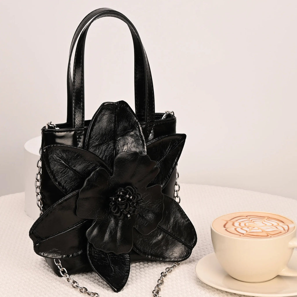 3D Floral Soft PU Leather Women Bucket Handbag Wedding Purse Dress Party Evening Bridal Clutch Bag