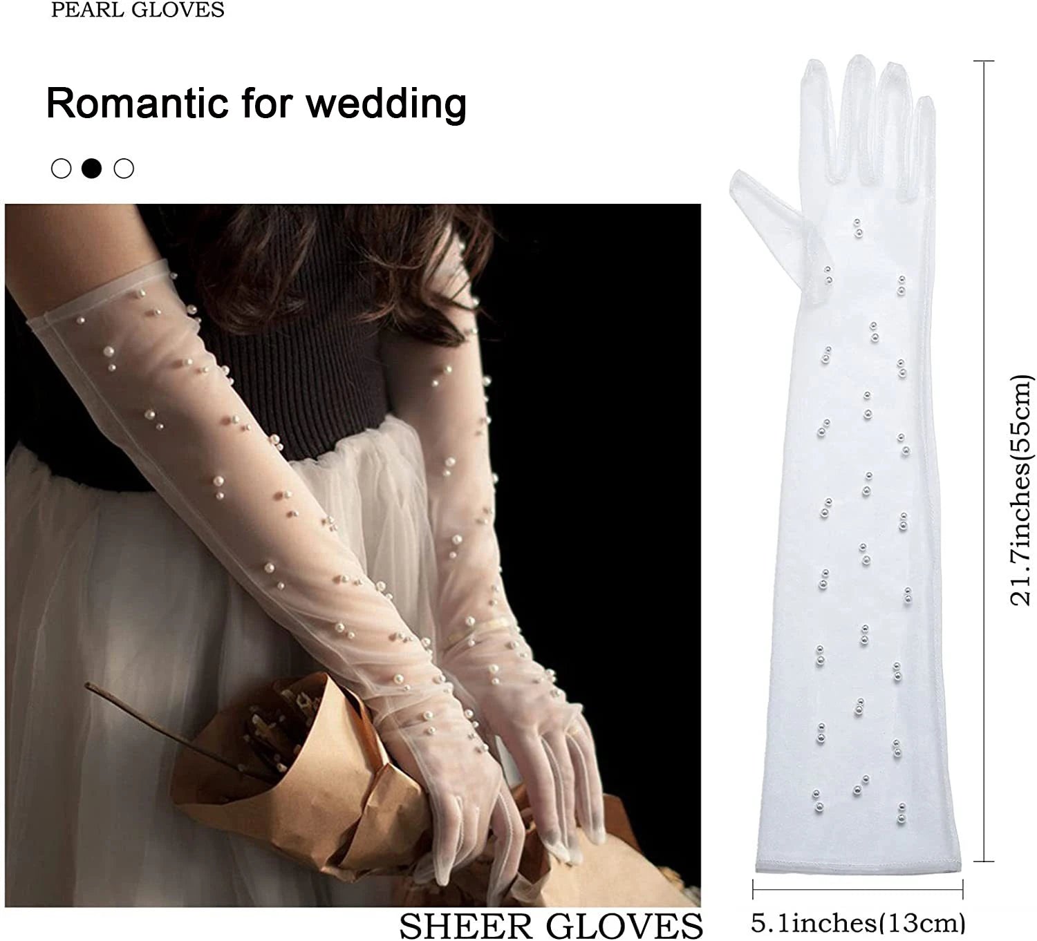 Elegant Pearl Beaded Long Elbow Bridal Gloves for Wedding Party Finger Tulle Gloves Marriage Accessories