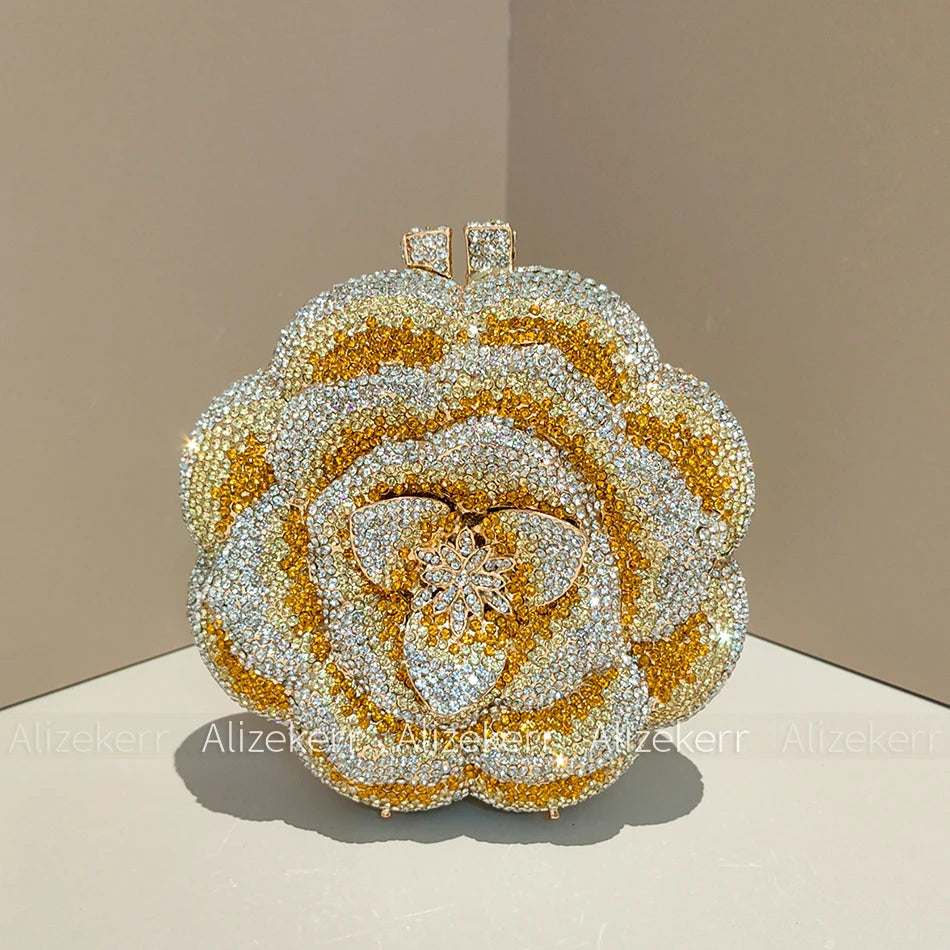 Rose-Shaped Crystal Bridal Clutch