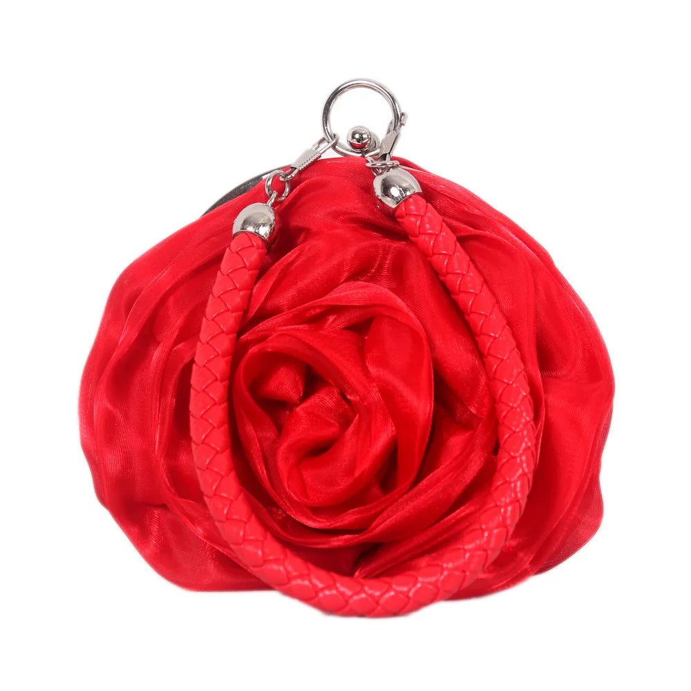 Bridal Rose Flower Evening Clutch Purse Women Bag Small Handbag Lady Silk Wedding Decorate Totes Party Bridesmaid Gift Purses