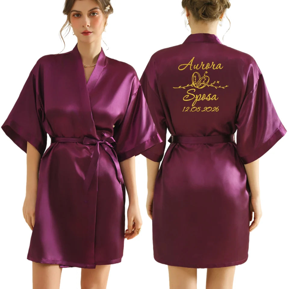 Personalized Text Logo Wedding Bathrobe Bridal Robe Bride Bridesmaid Wedding Robes Woman Bachelorette Hen Party
