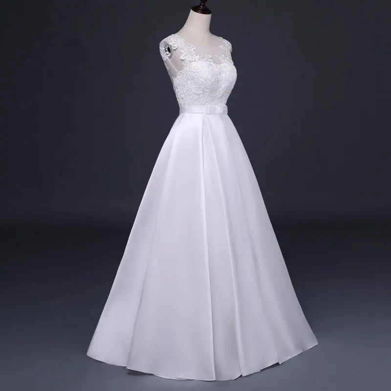 White Satin Embroidered Lace Backless Dress
