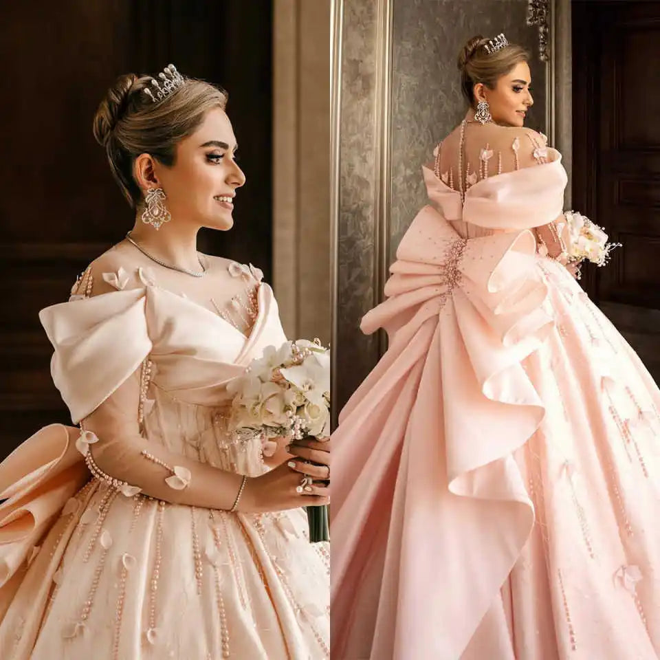 Gorgeous Pink Wedding Dresses Ball Gown Appliques Off The Shoulder Princess Bride Wedding Dress Customized Vestidos De Novia