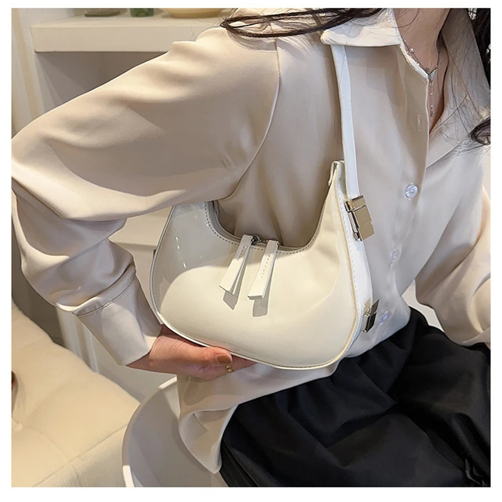 Fashion Half Moon Patent Leather Underarm Bag Summer Women'S Emperament Party Handbags All-Match Wedding Bridal Bags