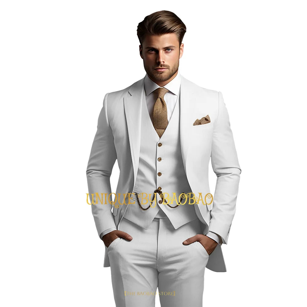 Men's Grey 3-Piece Suit (Jacket + Vest + Trousers) Elegant Classic Wedding Attire, Custom Banquet Birthday Party Tuxedo