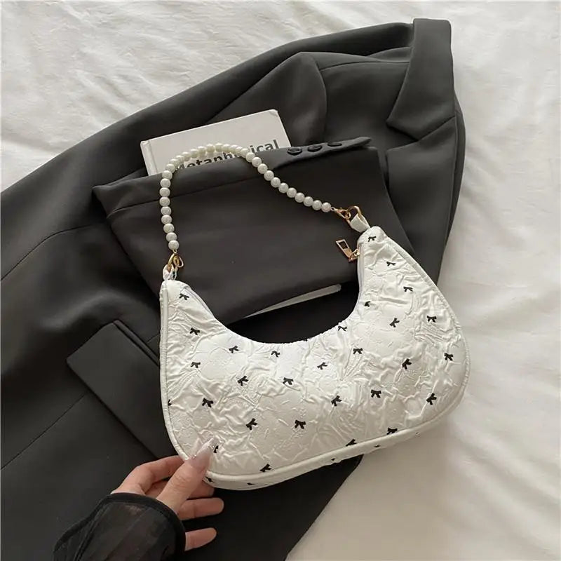 Trendy Wrinkled Bow Purse for Women Versatile Shoulder Bag Elegant Underarm Handbag for Daily Outings
